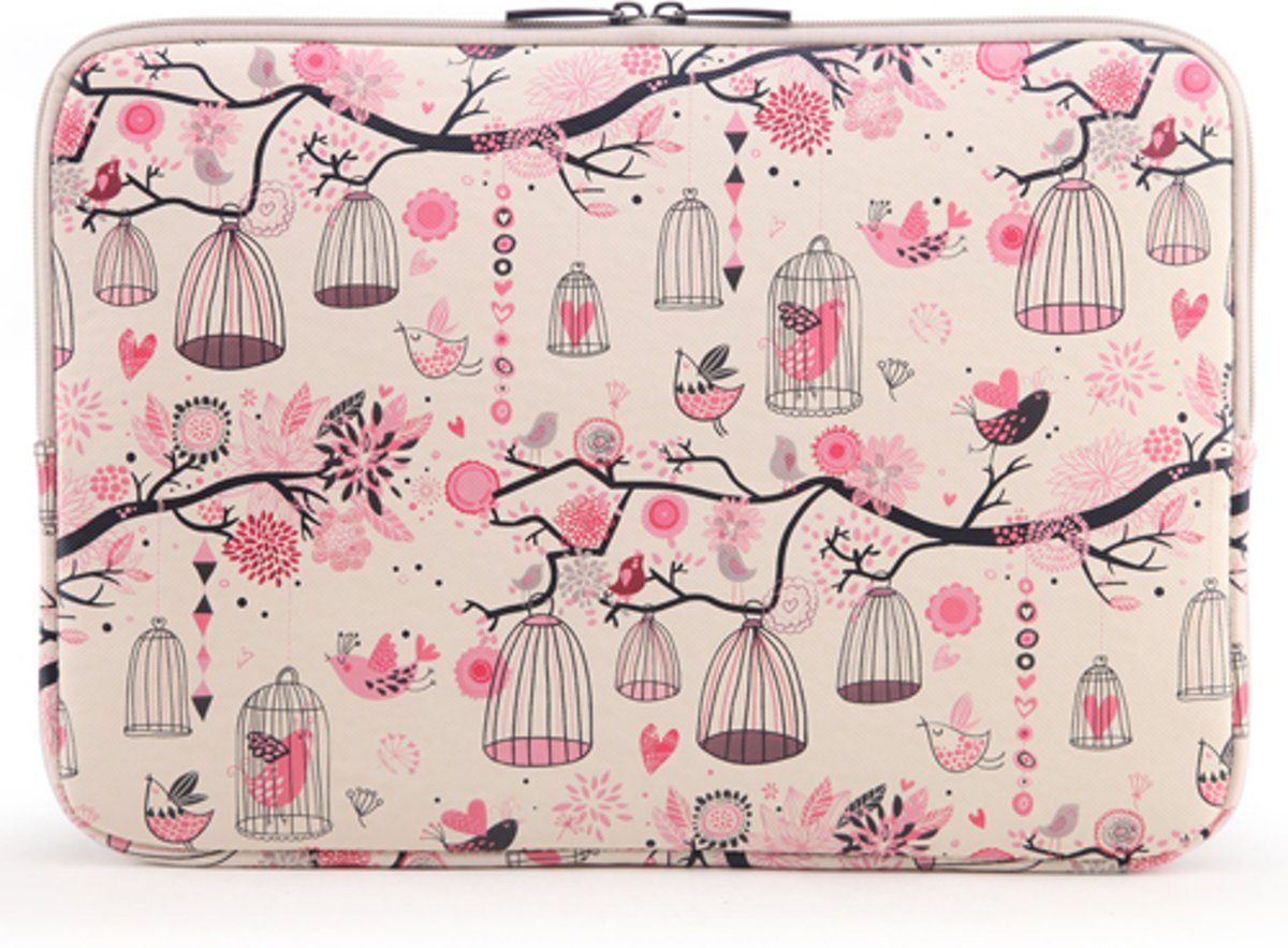 Luxe Laptophoes Print met Ritssluiting | Vogelkooi Roze | 13 inch | Laptop Accessoires